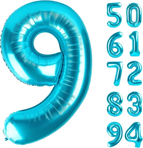 Blue Number 9 Balloon - 40 Inch Giant Birthday Decoration for Boys & Girls | Perfect for 9th, 19th, 29th Celebrations