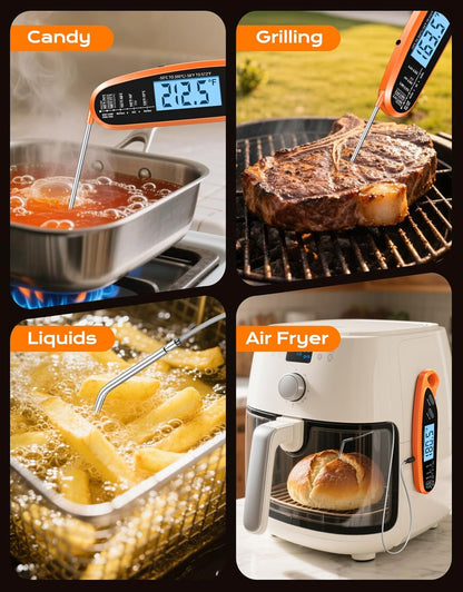 Skiennix Digital Meat Thermometer - Dual Probe Instant Read with Large Backlit Display | Perfect for BBQ, Grill, Oven, and Candy Cooking