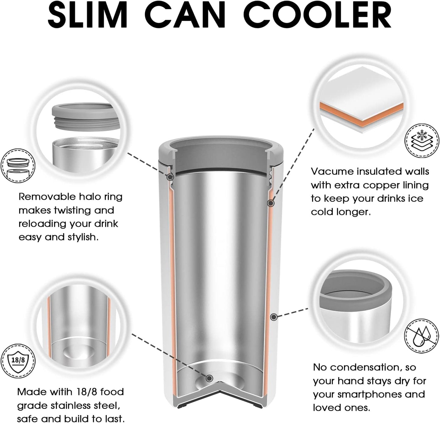 TILUCK Slim Can Cooler - Double-Walled Stainless Steel Insulator for 12 oz Cans | Colorful Stripes