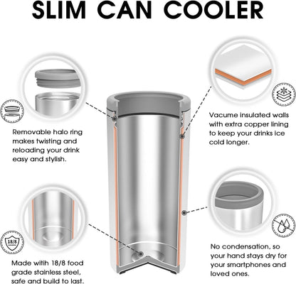 TILUCK Slim Can Cooler - Double-Walled Stainless Steel Insulator for 12 oz Cans | Colorful Stripes