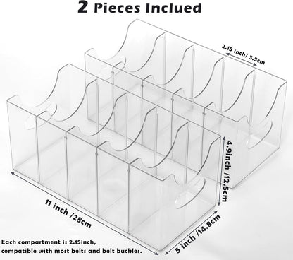 Skiennix Belt Organizer - 2 Pack Clear Stackable Storage Solution | 5 Compartments with Removable Dividers for Ties, Socks, Underwear