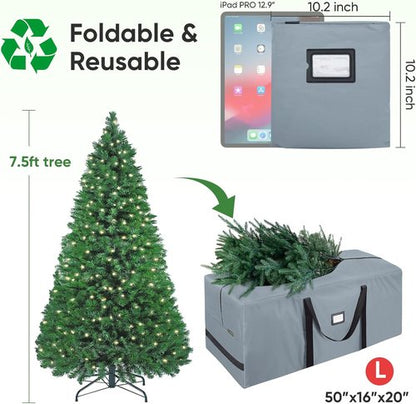 BALEINE Christmas Tree Storage Bag - Heavy Duty 900D Oxford Fabric, Extra Large with Dual Zippers & Reinforced Handles | Grey