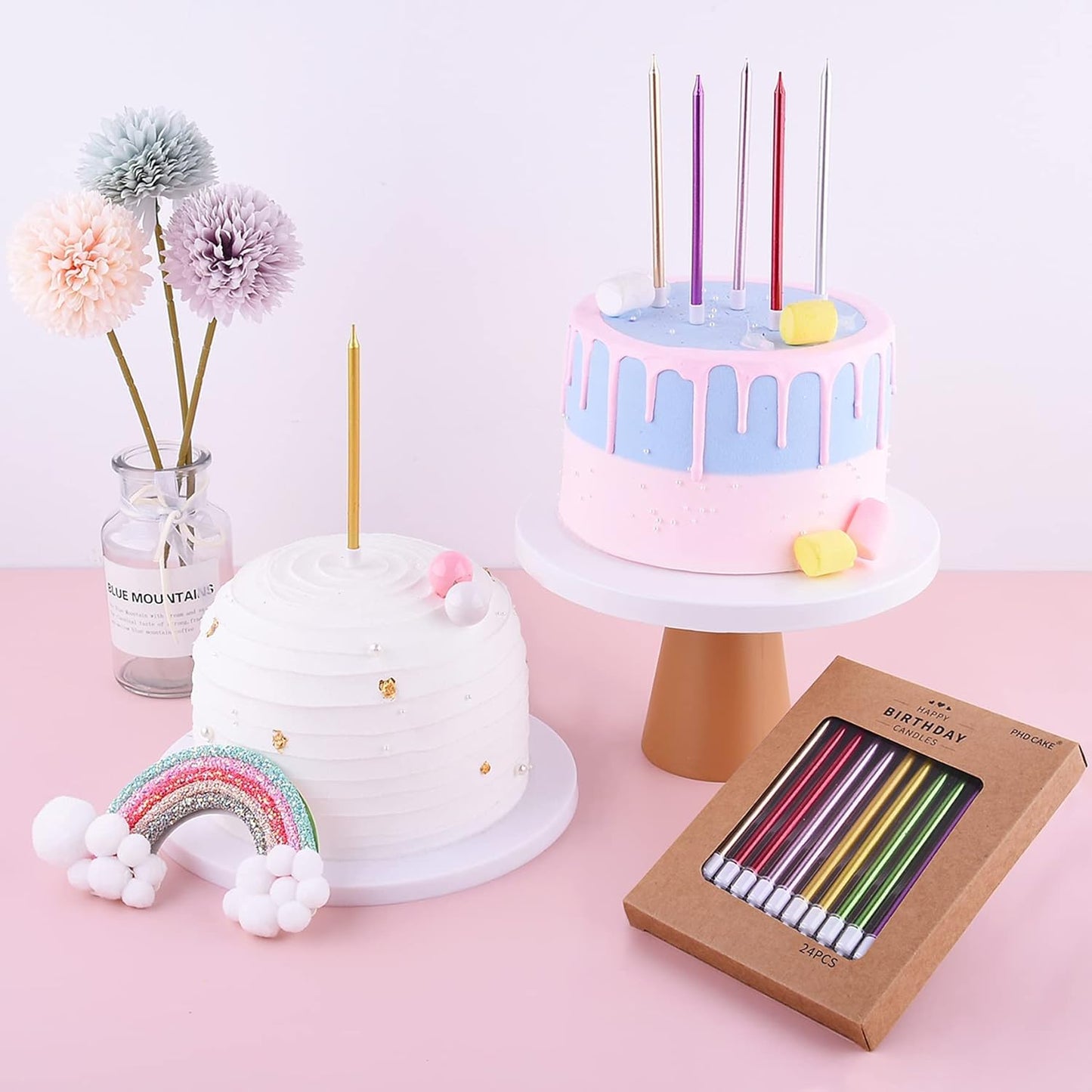 PHD CAKE Black Long Thin Birthday Candles - Perfect for Parties, Weddings & Celebrations | 12 Pack