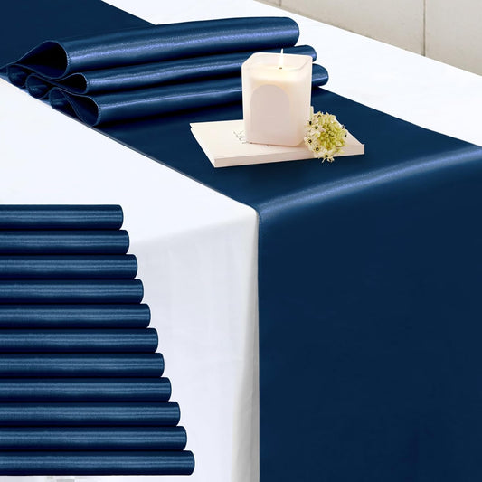 P Pothuiny Navy Blue Satin Table Runner - 12 Pcs, 12 x 72 Inch for Weddings & Events