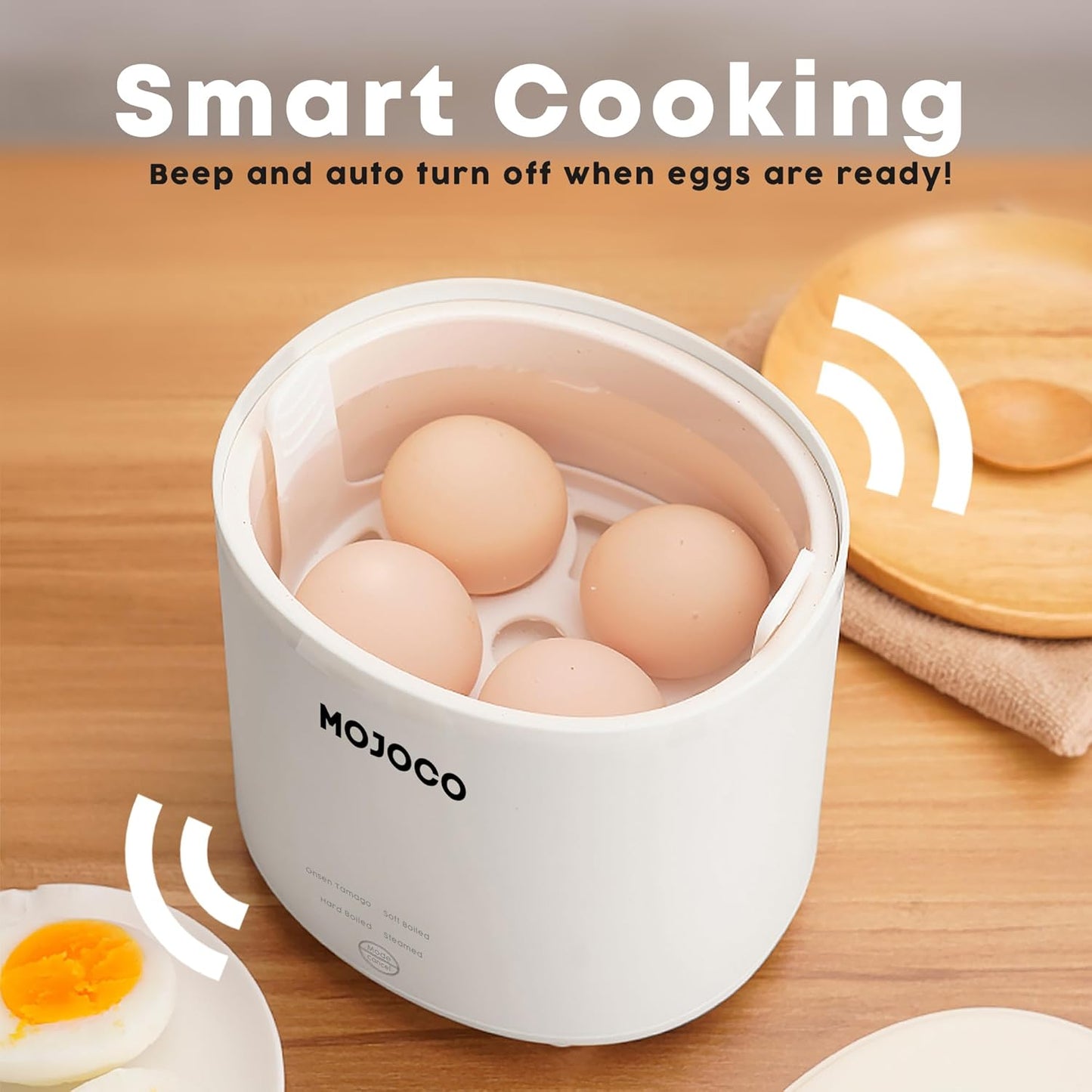 Mojoco Rapid Egg Cooker - Electric Mini Egg Maker for Steamed & Boiled Eggs | Auto Shut Off Feature