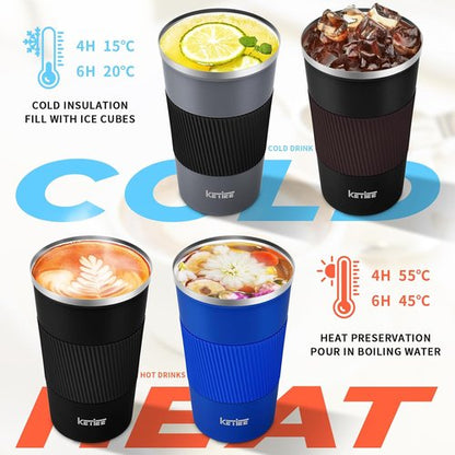 KETIEE Travel Mug - 12oz Vacuum Insulated Coffee Tumbler with Leakproof Lid | Black Stainless Steel