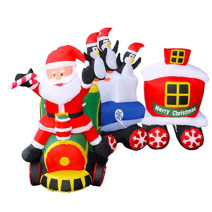 8 Ft LED Lighted Christmas Train Inflatable with Santa & Penguin Decorations