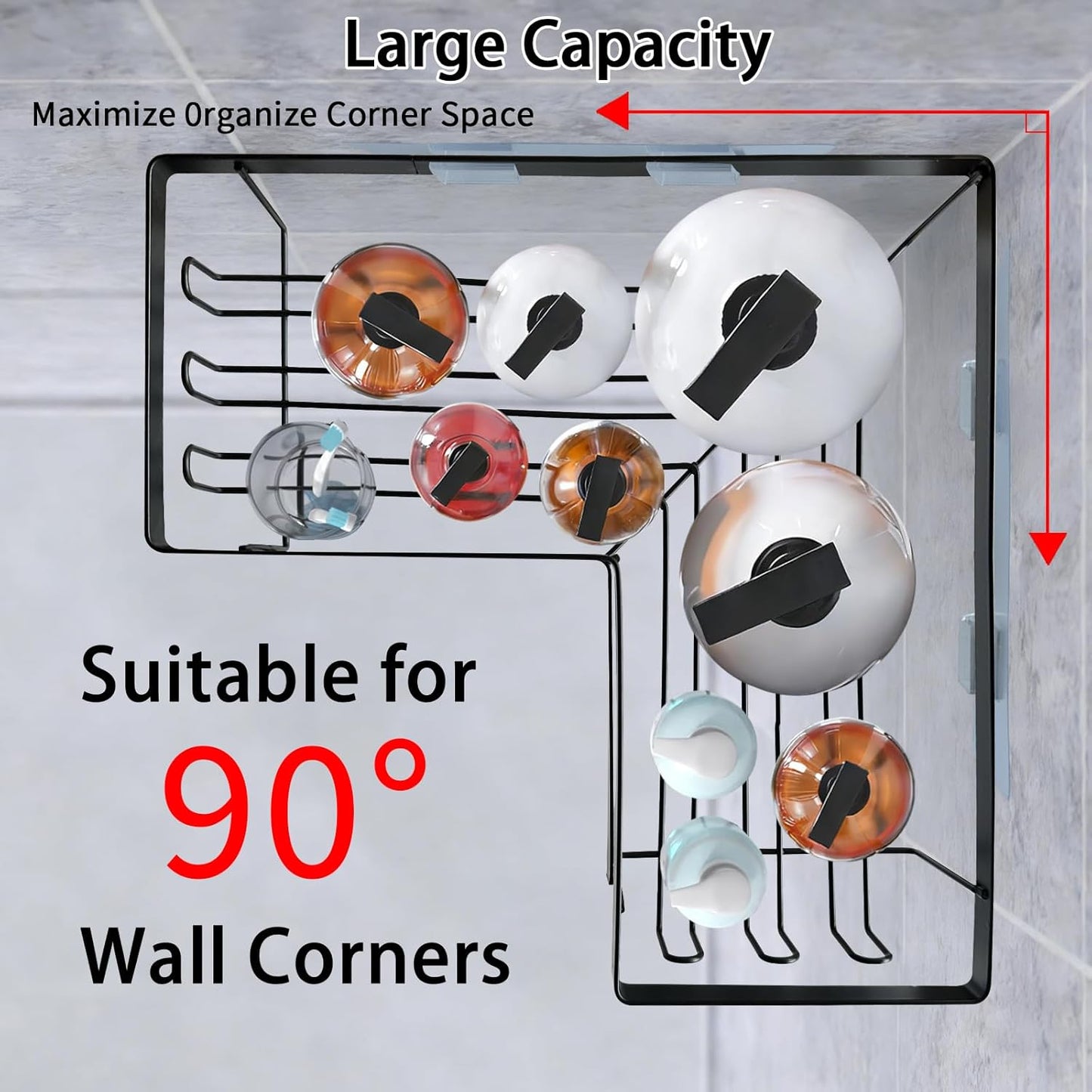 Skiennix Corner Shower Caddy - 3 Pack Rustproof Stainless Steel Organizers | No-Drill Adhesive Shelves, Black