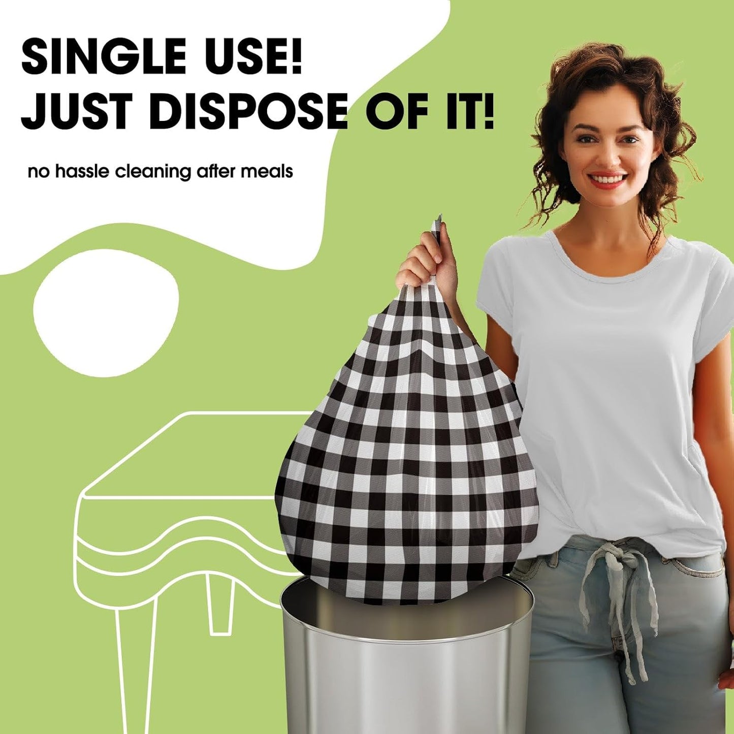 Pureegg Disposable Table Cloths - 10 Pack, 54 x 108 Inch, Leakproof Black & White Gingham Design