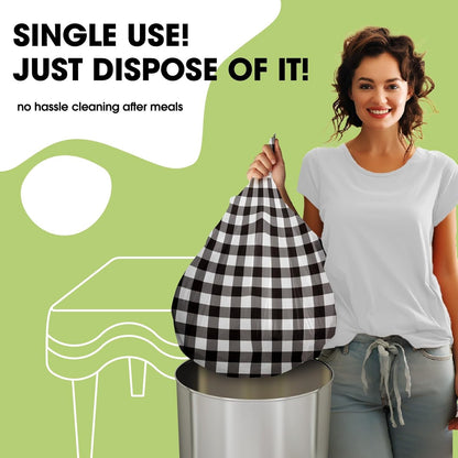 Pureegg Disposable Table Cloths - 10 Pack, 54 x 108 Inch, Leakproof Black & White Gingham Design