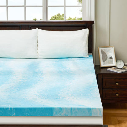 PERLECARE Memory Foam Mattress Topper - 3 Inch Cooling Gel Infused Pad for Pressure Relief | Blue, CertiPUR-US® Certified