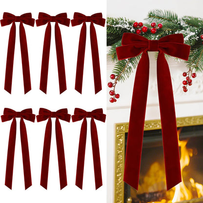 Senjie Velvet Christmas Bows - Large 20in Vintage Ribbon Bows for Staircase Garland & Wreath | 6-Pack Burgundy