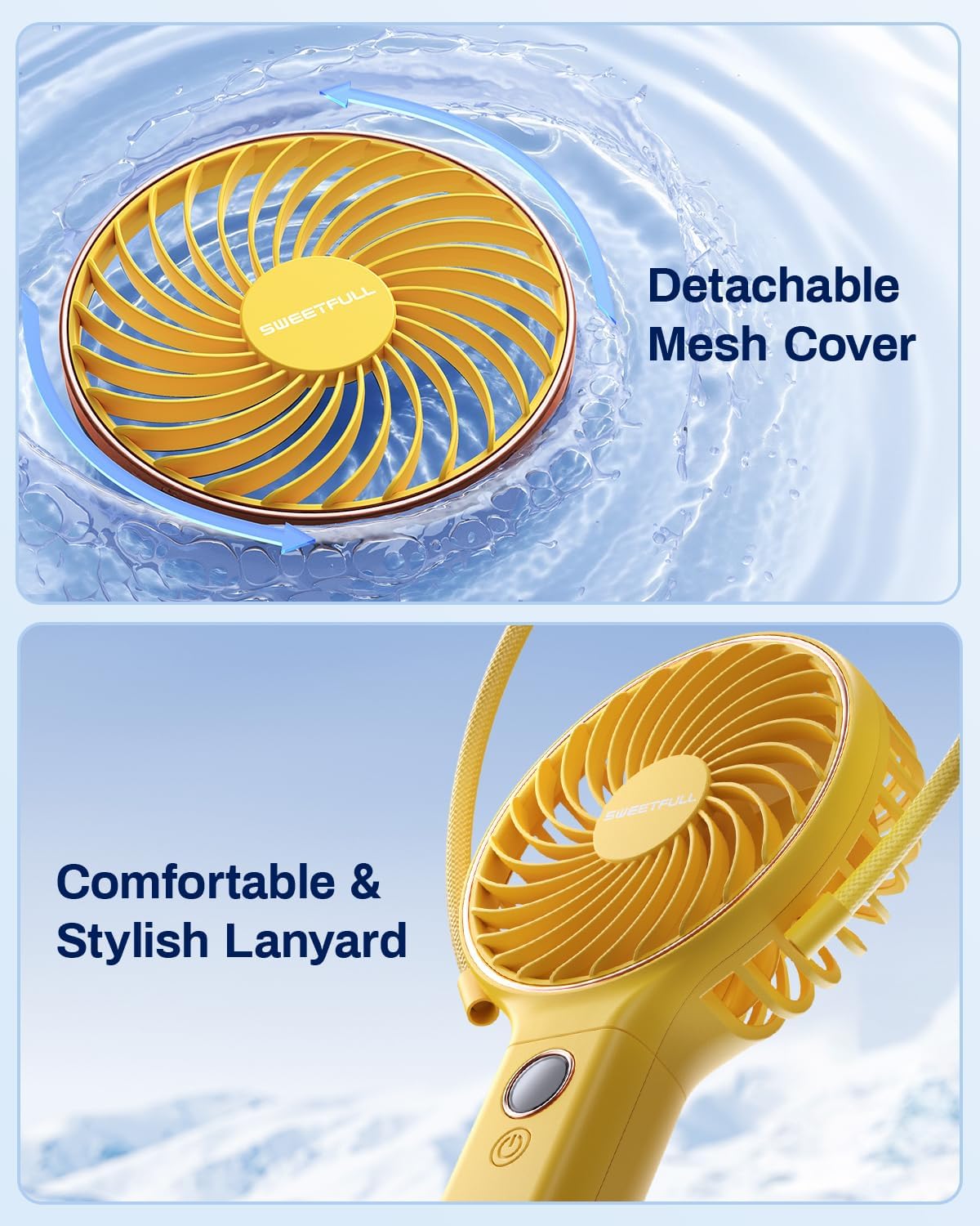 Sweetfull Handheld Portable Fan - 5000mAh Rechargeable Battery, 6 Speed Wind, LED Display | Mini Travel Essential