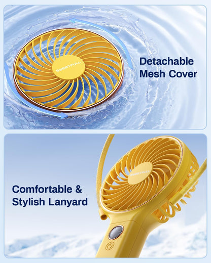 Sweetfull Handheld Portable Fan - 5000mAh Rechargeable Battery, 6 Speed Wind, LED Display | Mini Travel Essential