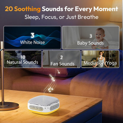 Skiennix Portable Sound Machine - 52-Hour White Noise Device with 21 Non-Looping Sounds | Ideal for Travel & Sleep