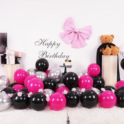 Skiennix 12-Inch Black & Hot Pink Balloons - 60pcs Metallic & Confetti for Birthday, Baby Shower & Gender Reveal