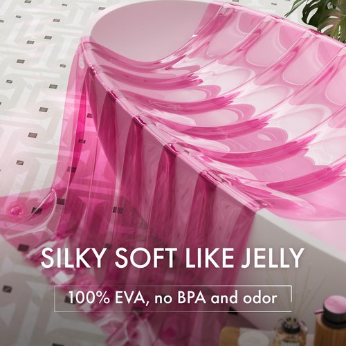 AmazerBath No Hook Shower Curtain and Liner 3-in-1, 8G Luxury Heavy Duty Clear Hot Pink No Hook Shower Curtain Liner, 72x75 Cute EVA Bathroom Weighted Plastic Shower Curtain with 3 Heavyweight Stones