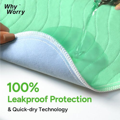 WhyWorry Washable Bed Pads for Adult Incontinence, 34" x 36" (Pack of 2) Washable Pee Pads for Bed Wetting, Heavy Absorbency Reusable Underpads for Elderly & Kids, Waterproof Mattress Protector, Green