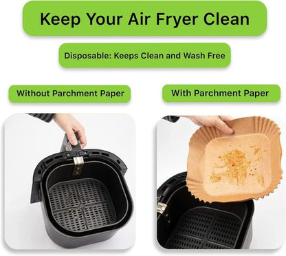 Air Fryer Liners - 100PCS Unbleached Non-Stick Paper for 2 to 5 Qt Air Fryers | 6.3 Inch