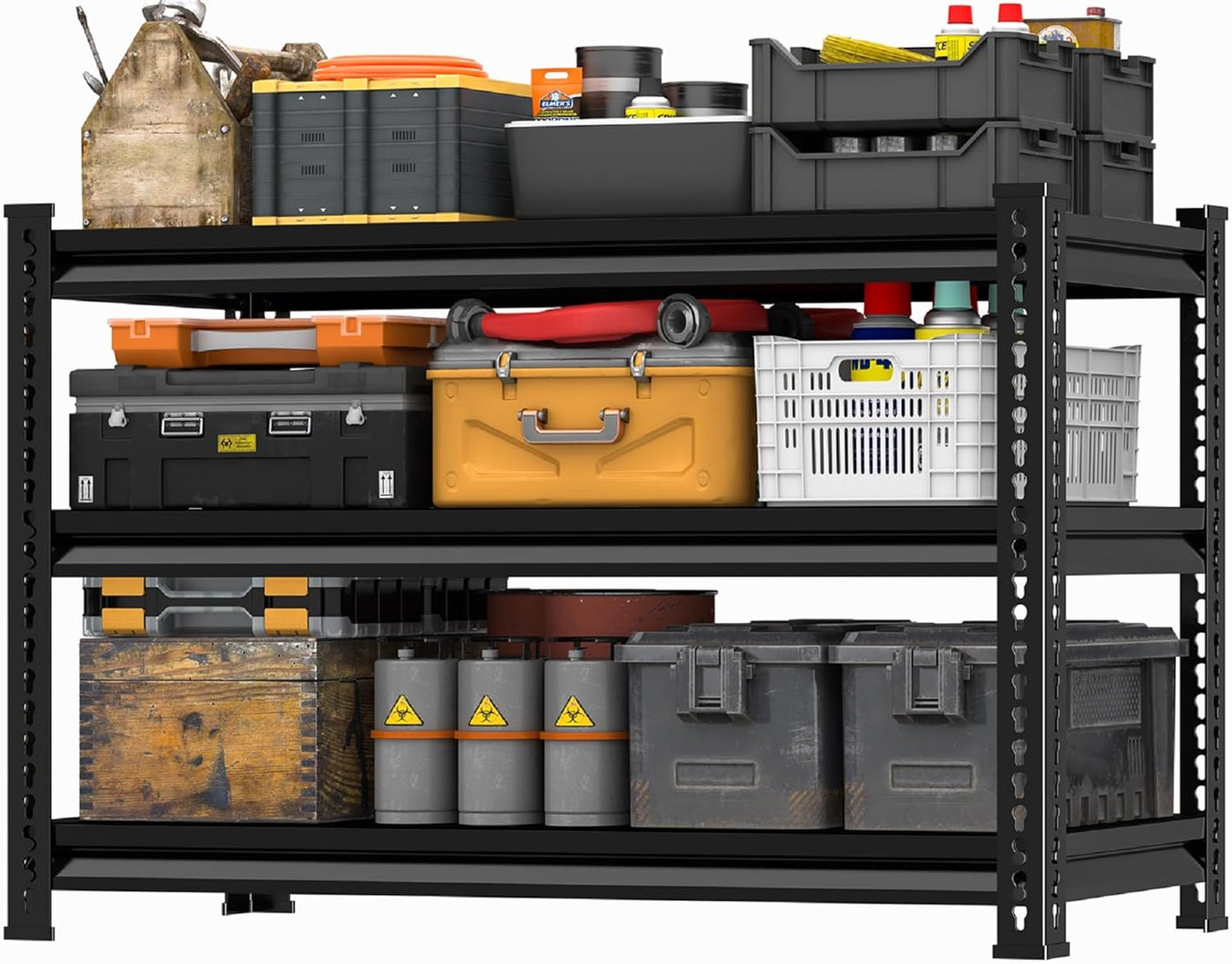 Utility Storage Garage Shelving - Heavy-Duty 3-Tier Metal Shelves | Adjustable Freestanding Rack - Black 40'' W x 16'' D x 36'' H