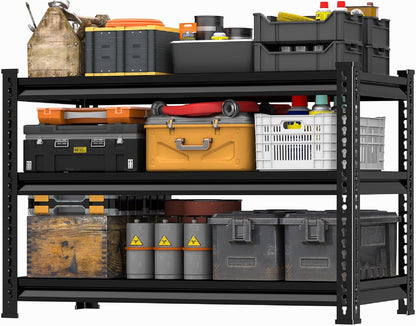 Utility Storage Garage Shelving - Heavy-Duty 3-Tier Metal Shelves | Adjustable Freestanding Rack - Black 40'' W x 16'' D x 36'' H