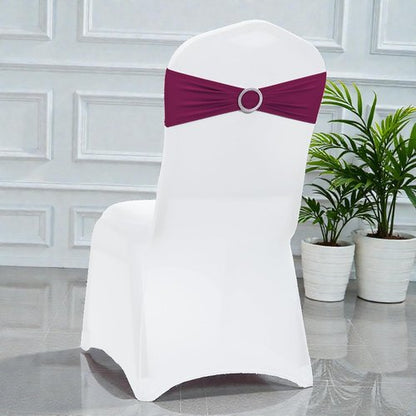 MDS Premium Spandex Chair Sashes - Stretchy Bow Covers with Buckle Slider for Weddings | Eggplant, Pack of 100