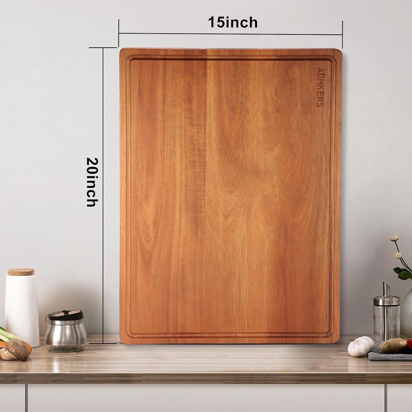 Skiennix Extra Large Wooden Cutting Board - Thick Chopping Board with Deep Juice Groove | 20x15x1 Inch