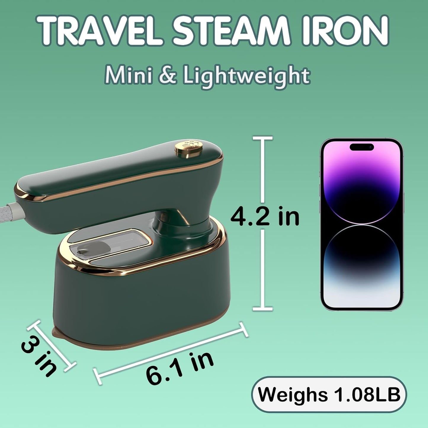 Skiennix Travel Steamer Iron - Mini Portable Ironing Machine for Home & College Dorm Essentials | Green