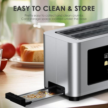 Geek Chef 4-Slice Long Slot Toaster - Extra Wide Slots for Bagels & Waffles, Touch Screen, Stainless Steel