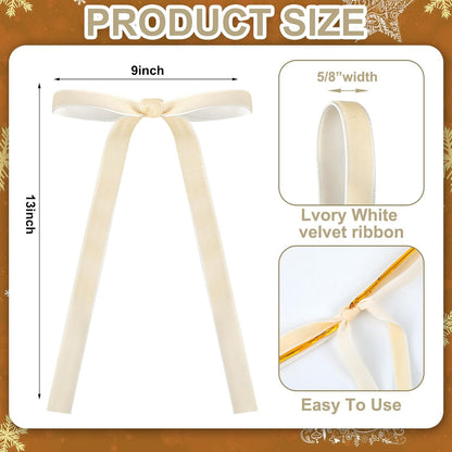 Beige Velvet Bows by [Brand Name] - 24 Pcs Christmas Tree Ornaments | Perfect for Home Decor & Weddings (9 x 13 Inch, 5/8 Inch Width)