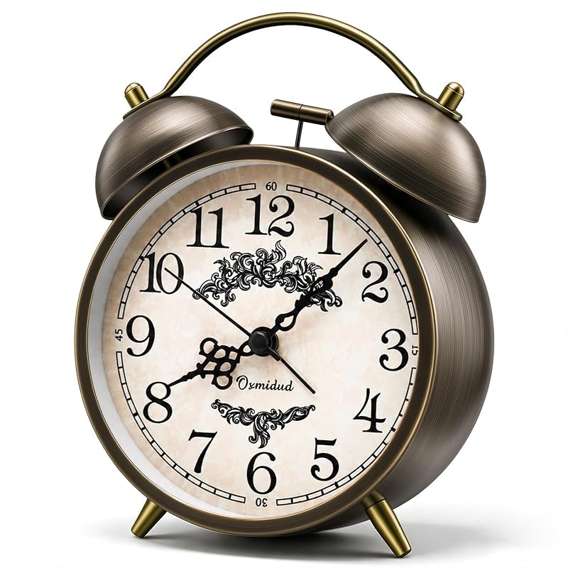 4.5-Inch Loud Analog Alarm Clock for Heavy Sleepers - Battery Operated, Bronze-C
