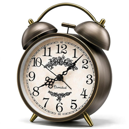 4.5-Inch Loud Analog Alarm Clock for Heavy Sleepers - Battery Operated, Bronze-C