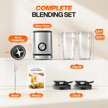 Skiennix Portable Personal Blender - Smoothie Maker with 2 x 24oz Cups & Extra Lid for Juices & Baby Food