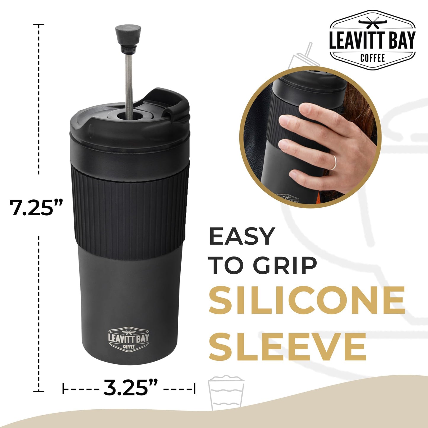 Portable French Press Travel Mug (15oz) - Stainless Steel & Double Wall Vacuum Black Coffee Maker – Single Serve French Press for Travel, Home, Office, or Camping - No Leak Coffee or Tea Press Tumbler