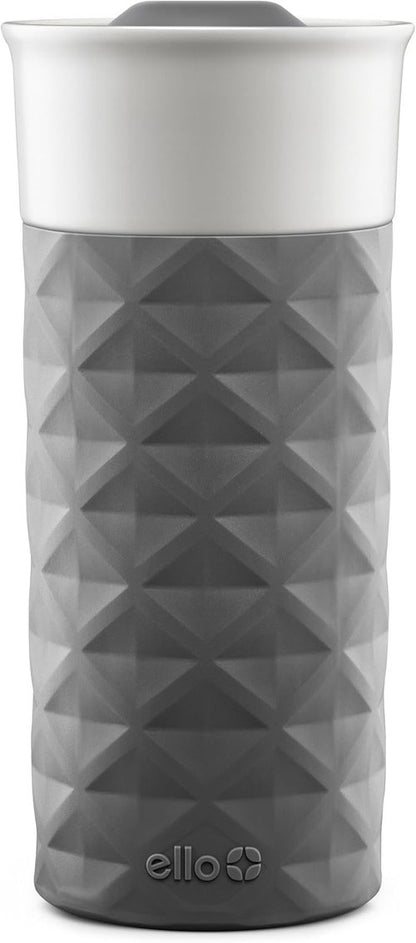 Ello Ogden Ceramic Travel Mug - Splash-Resistant Slider Lid & Silicone Boot | 16 oz Gray, BPA Free & Dishwasher Safe