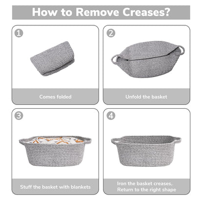 CHICVITA Decorative Gift Basket - Easter Basket for Kids | Woven Rope Toy Organizer, Grey, 13 x 9.8 x 5 Inches