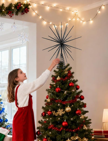 13.7 Inch Black Christmas Tree Topper - 3D Burst Exploding Star, LGFMGWH Variation Black
