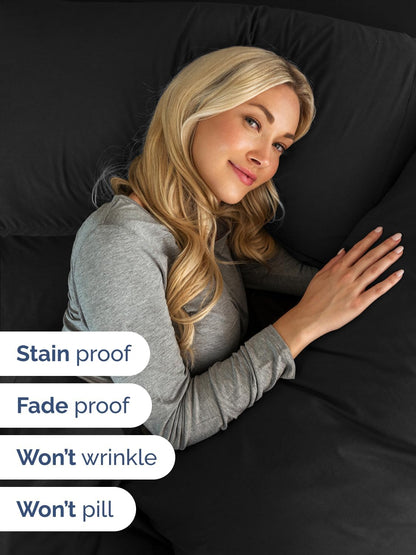 Skiennix Extra Deep King Sheet Set - 6 Piece Breathable Cooling Bedding - Soft, Wrinkle-Free Black