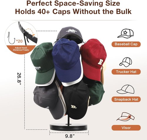 Keebofly Hat Rack Organizer - 3-Tier Free Standing Display Holds 40+ Caps | Portable for Home & Vendors
