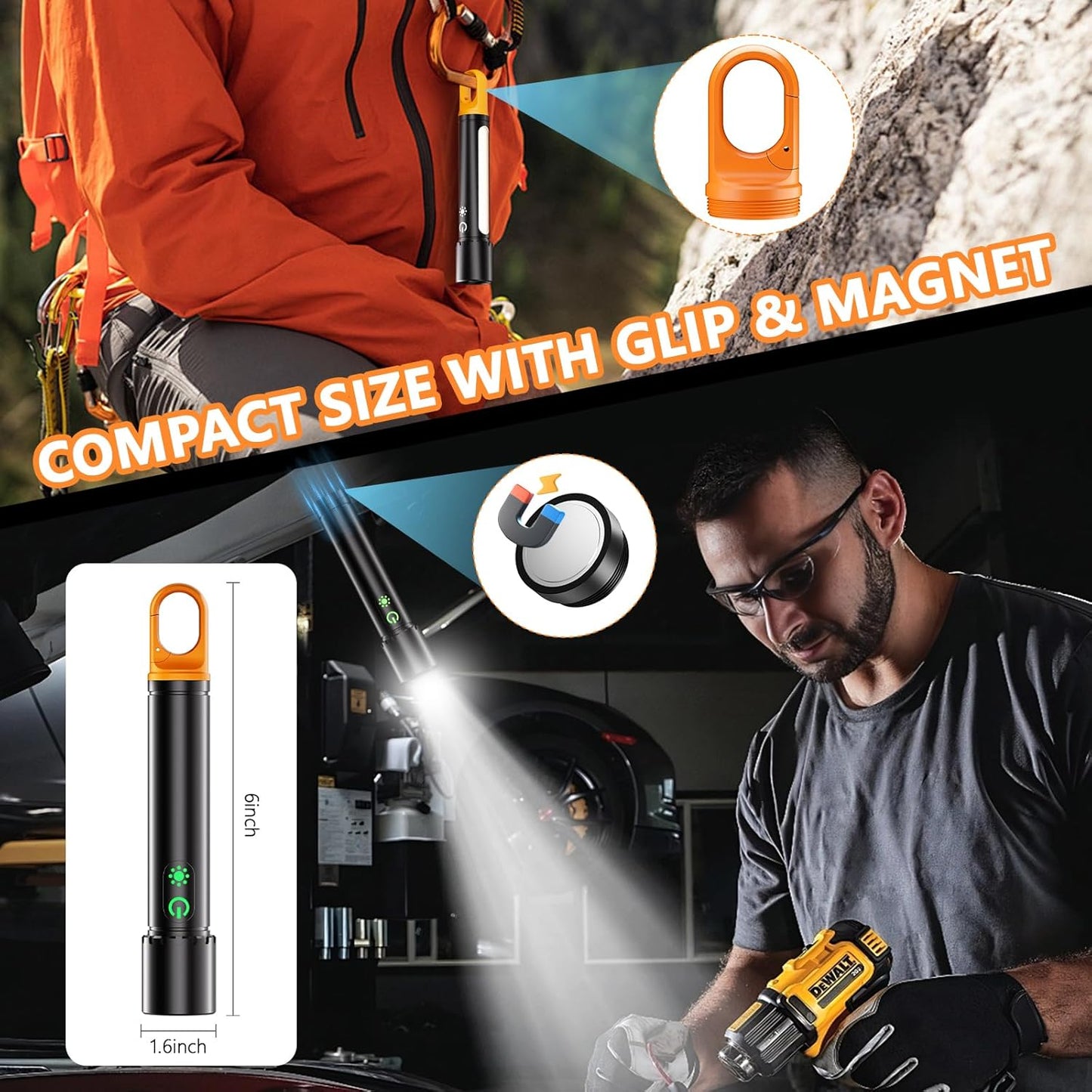 Rechargeable Led Flashlight High Lumens,30W Super Bright Flashlight,2000 Lumen Magnetic Flashlight with 9 Modes,Waterproof Strong Police Flash Light for Emergencies,Car,Camping,Hiking,Home,Outdoor