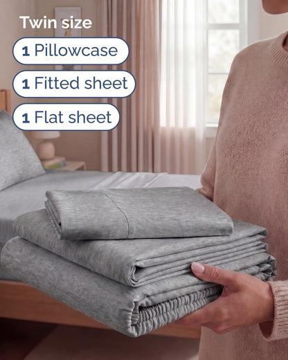 Skiennix Twin Size 3-Piece Sheet Set - Comfy Cooling Bed Sheets with Deep Pockets - Soft & Wrinkle-Free Grey