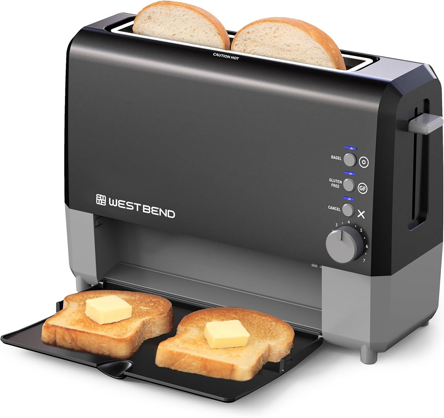 West Bend QuikServe Toaster - 2-Slice Wide-Slot Design with Bagel & Gluten-Free Settings | Fast Toasting, Black
