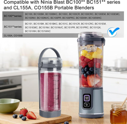 Ninja Blast Accessories - 3-Piece Replacement Parts Set for 18oz Blender Cup, Cap & Sip Lid | Grey