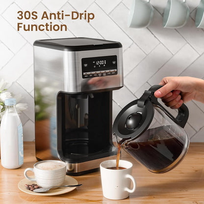 Skiennix 14-Cup Programmable Coffee Maker - Reusable Filter, Auto Pause & Self-Cleaning | Stainless Steel