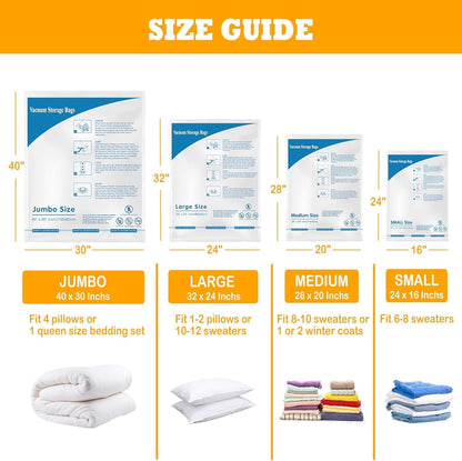 MEIQIHOME Vacuum Storage Bags - Space Saver Sealer for Clothing, Pillows & Bedding | 8 Large Bags