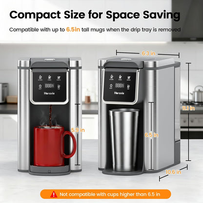 Single Serve Coffee Maker - K-Cup Pod & Grounds | Hot & Iced Coffee, 50oz Tank, Stainless Steel, Grey