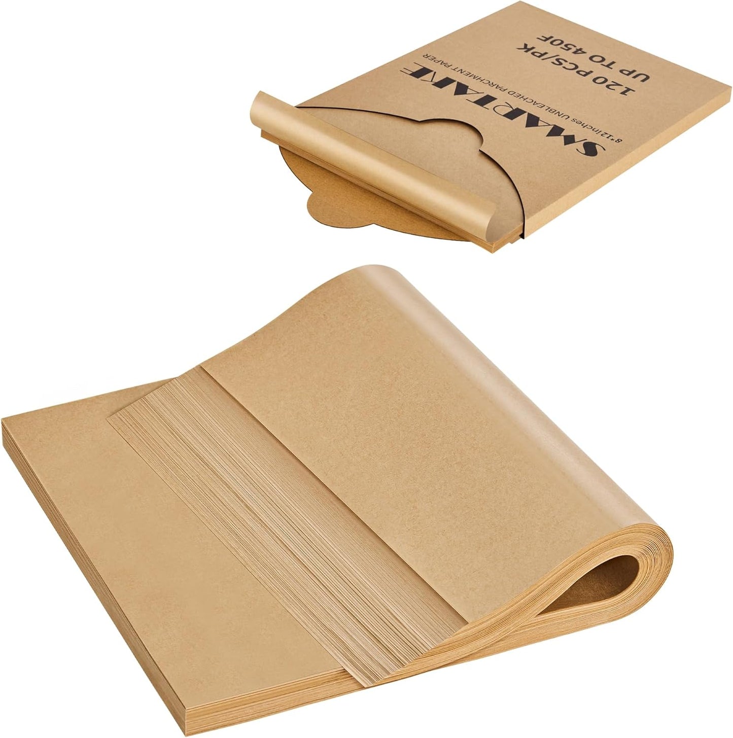 SMARTAKE Parchment Paper Sheets - 120 Pre-Cut Non-Stick Baking Sheets, 8x12 Inch, Unbleached Natural Wood Pulp