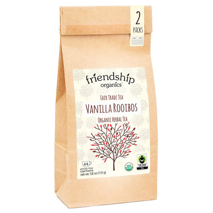 Friendship Organics Vanilla Rooibos Tea Bags, Organic and Fair Trade Herbal 44 Count