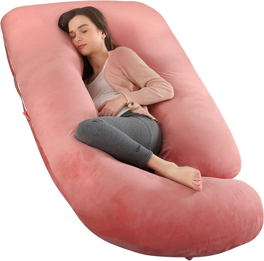 U-Shaped Pregnancy Pillow by [Brand Name] - 57" Full Body Support for Back, Legs & Belly | Velvet Pink