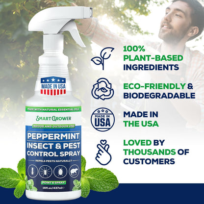 Smart Grower Peppermint Oil Insect & Pest Control Spray - Maximum Strength, 16 FL OZ | Repels Mice, Spiders, Ants